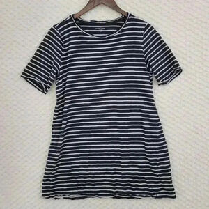 Eileen Fisher 100% linen Petite L Black & White Striped Blouse Short sleeve